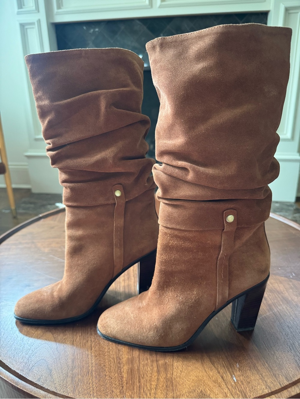 Donald J. Pliner Slouchy Suede Mid-Calf Boots - Chestnut Brown